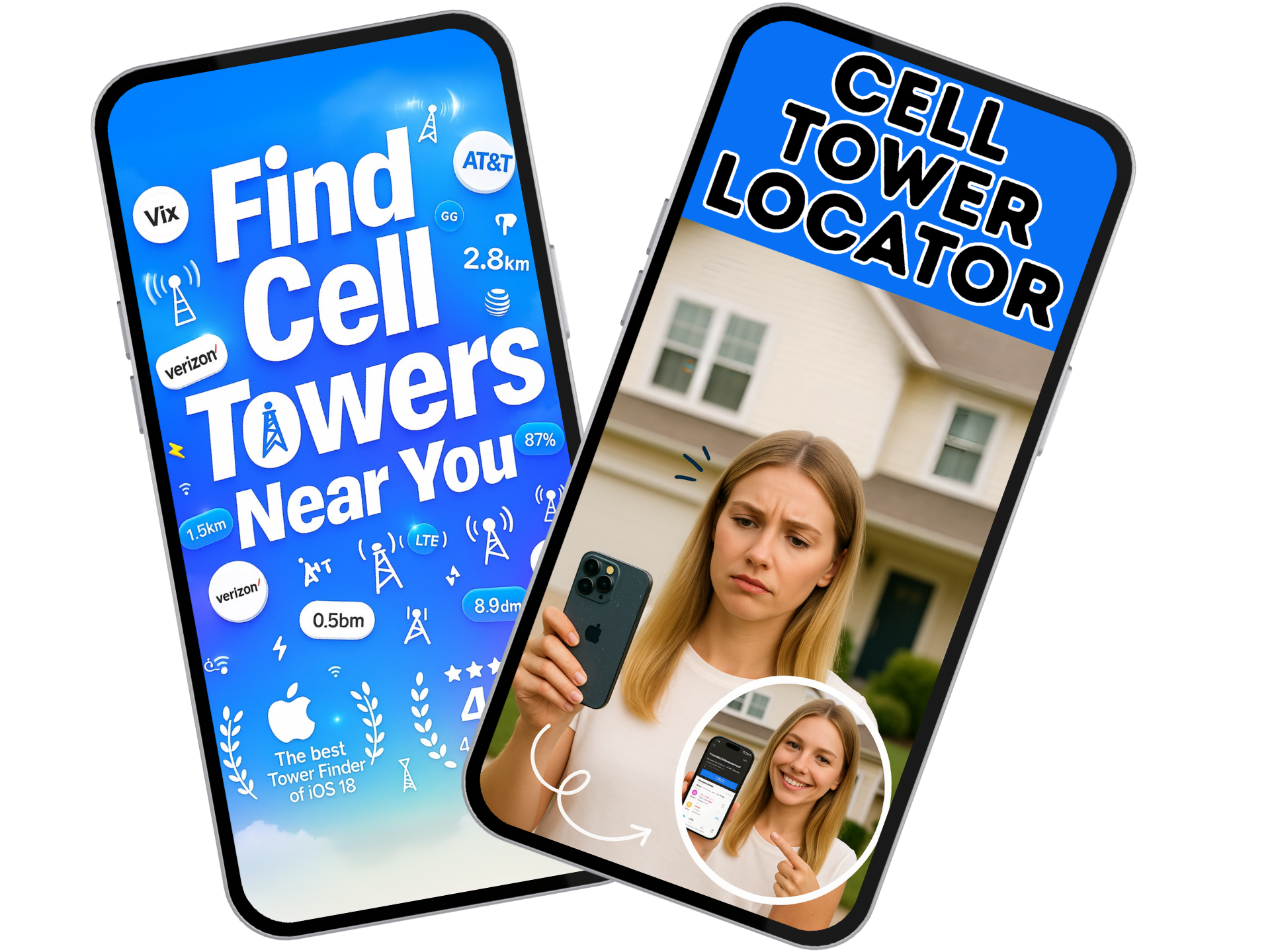 Cell tower finder app interface showing nearby towers and signal strength